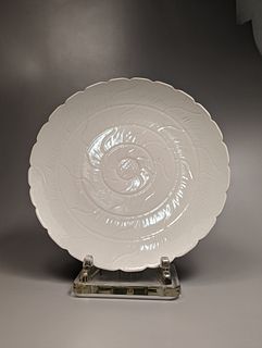 Large White Glazed Porcelain Lotus Charger