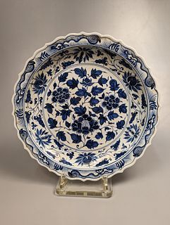 Massive Yongle-Style Blue and White Floral Charger