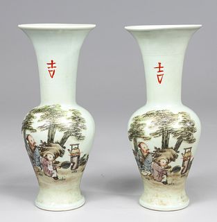 Pair Chinese Celedon Glaze Vases