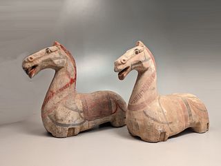 Pair Chinese Han-Style Pottery Horses