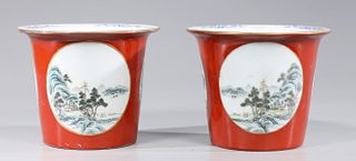 Pair Chinese Porcelain Flower Pots