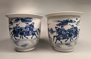 Pair Kangxi-Style Blue and White Porcelain Flower Pots