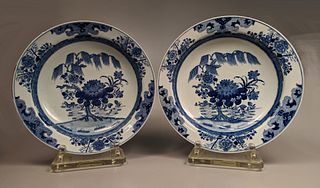Pair Large Kangxi-Style Blue and White Chargers