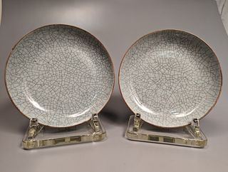 Pair Large Song-Style Crackle Porcelain Dishes