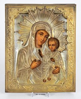 Russian Painted Icon, Madonna and Child