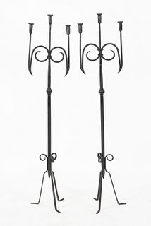 Pair of Arts and Crafts Wrought Iron Torchieres