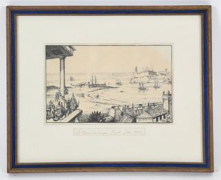 A Cuban Scene Dated 1836, Ink on Paper