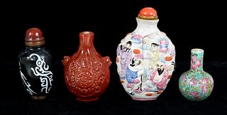 Four Chinese Snuff Bottles, Porcelain and Enamel