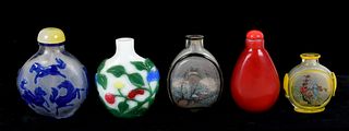 Five Chinese Peking Glass Snuff Bottles