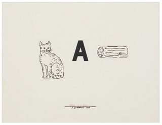 Steve Gianakos, (b. 1938), Cat - A - Log, 1979, Black ink and red pencil on artist's board, 15" H x 20" W