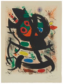 Joan Miro, (1893-1983), "Exhibition at the Pasadena Museum," 1969, Lithograph in colors on Arches paper, Image: 25.5" H x 29.125" W; Sheet: 29.5" H x 