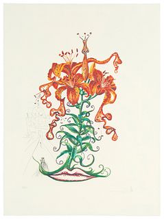 Salvador Dali, (1904-1989), "Tiger Lilies of the Theatre," from the "Surrealist Flowers" suite, 1972, Offset color lithograph and drypoint on paper, w