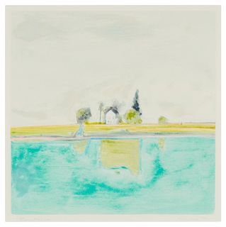 Gregory Kondos, (1923-2021), "River House," 1982, Monotype in colors on paper, Image: 15.75" H x 15.75" W; Sight: 16.75" H x 16.75" W