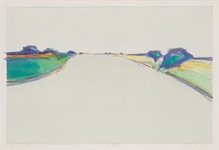 Gregory Kondos, (1923-2021), "Sacramento River," 1981, Lithograph in colors on paper, Image: 20" H x 30" W; Sight: 22" H x 32" W