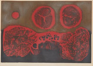 Tadek Beutlich, (1922-2011), "Burning Desert", Screenprint in colors on paper, Image: 23.5" H x 34.5" W; Sight: 25" H x 35.5" W