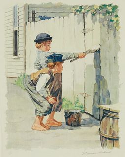 After Norman Rockwell, (1894-1978), "Whitewashing the Fence", Lithograph in colors on paper, Sight: 21.5" H x 17" W