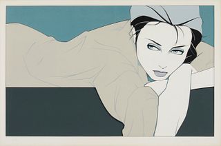 Patrick Nagel, (1945-1984), "Gray Lady", Screenprint in colors on paper, Image: 27.25" H x 44" W; Sight: 31" H x 47" W