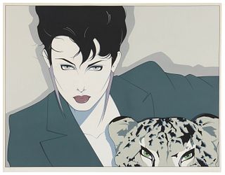 Patrick Nagel, (1945-1984), "Cheetah," 1982, Screenprint in colors on paper, Image: 29.75" H x 39.5" W; Sheet: 36.25" H x 45.375" W