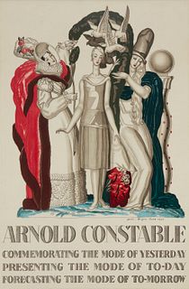 Jean Dupas, (1882-1964), "Arnold Constable," 1928, Lithograph in colors on paper laid to canvas, Image: 42.5" H x 28" W; Sheet: 44.5" H x 29.5" W