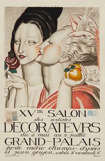 Jean Dupas, (1882-1964), "XVme Salon des Artistes Decorateurs," 1924, Lithograph in colors on paper laid to canvas, Image: 22" H x 14" W; Sheet: 23.62