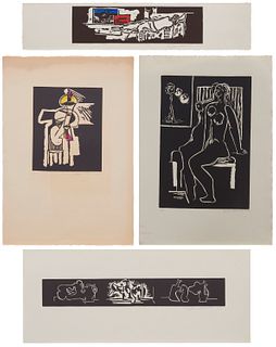 Hans Burkhardt, (1904-1994), A group of 13 abstract images, Woodcuts in color or black and white on various papers, Largest: 15" H x 22.25" W; Smalles
