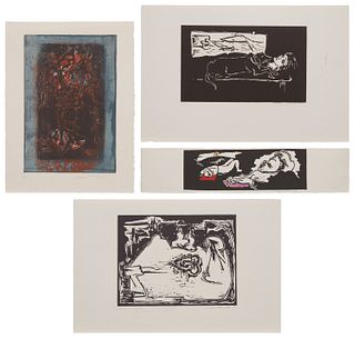Hans Burkhardt, (1904-1994), A group of 12 abstract images, Woodcuts in color or black and white on various papers, Largest: 15.5" H x 21.125" W; Smal