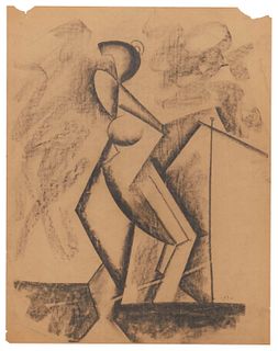 Hans Burkhardt, (1904 - 1994), Abstract figural, 1930, Charcoal on tan paper laid to mat board, Image/Sheet: 24" H x 18" W