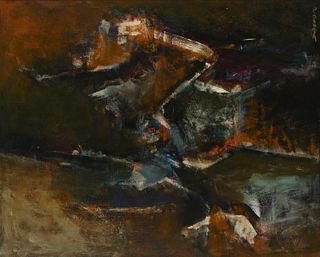 John M Saccaro, (1913-1981), "Towards Emotional Reality," 1953, Oil on canvas, 46" H x 58" W approx.