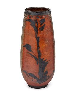 Otto and Vivika Heino, (1915-2009 and 1910-1995), Wood fired tall vase, Glazed stoneware, 13.5" H x 4" Dia.