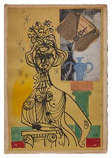 Byron Browne, (1907-1961), Handmade greeting card, 1949, Collage and mixed media on paper tipped to paper, Overall: 9.375" H x 6.5" W