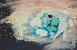 Hugo Weber, (1918-1971), "Moony Greenery," 1963, Oil on canvas, 32" H x 48" W