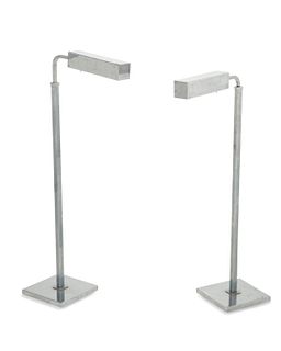 A pair of Koch and Lowy-style chrome adjustable floor lamps Circa 1970s-1980s 39" H x 14.5"W x 8.5" D