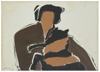 Stephen Pace, (1918-2010), "Woman with Black Cat," 1961, Oil on canvas, 17.625" H x 24.25" W