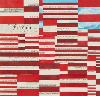 William Dole, (1917-1983), "Freedom," 1979, Collage and mixed media on paper, Image: 8.25" H x 8.625" W; Sheet: 10.5" H x 10.5" W