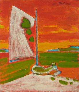 William Pellicone, (1915-2004), "White Sail," 1967, Acrylic on canvas, 14" H x 12" W