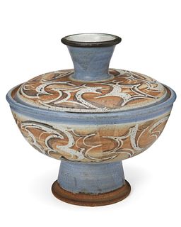 Joel Edwards, (1923-2007), Pedestal Bowl with Lid, Glazed earthenware, 11.75" H x 12.25" Dia.