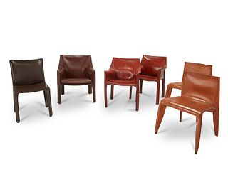 A group of Mario Bellini for Cassina "Cab" chairs Circa 1970s-1980s; Italy Largest: 31" H x 26" W x 18" D; smallest: 33" H x 18.5" W x 16" D