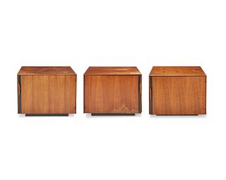 Three John Kapel for Glenn of California modern walnut bar cabinets Circa 1960s Each: 24.25" H x 28" W x 20" D
