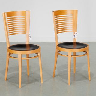 Pair Italian Modern blonde wood cafe chairs