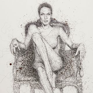 Viles, (2) ink portraits, incl. Angelina Jolie