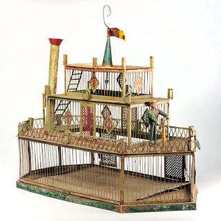 Antique tole steamboat birdcage