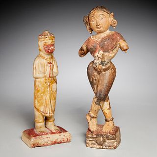 Indian carved alabaster Hanuman and wood Devadasi