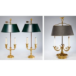 (3) Empire style gilt bronze bouillotte lamps