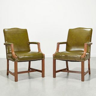 Pair Martha Washington style leather armchairs