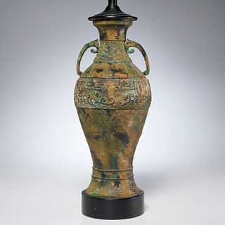 Chinese archaic style bronze urn lamp
