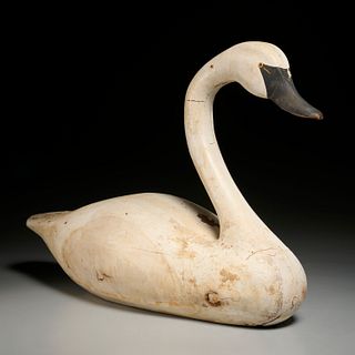 Large folk art swan decoy, signed J.M.W.