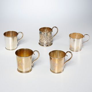 (5) antique American coin silver cups, Boston