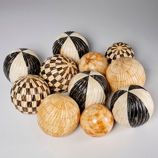 Collection tessellated bone, horn and wood spheres
