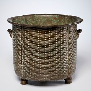 Japanese bronze basket-form jardiniere