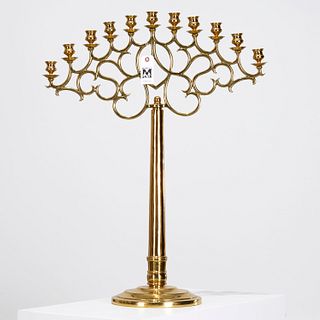 Large brass eleven-light candelabrum